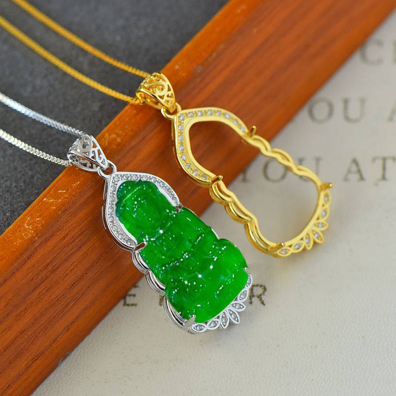 S925纯银吊坠空托时尚女款四爪玉石观音镶嵌DIY蜜蜡松石琥珀翡翠