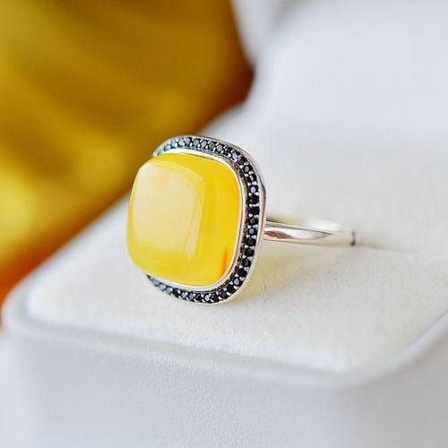 DIY圆角方形松石琥珀戒指空托