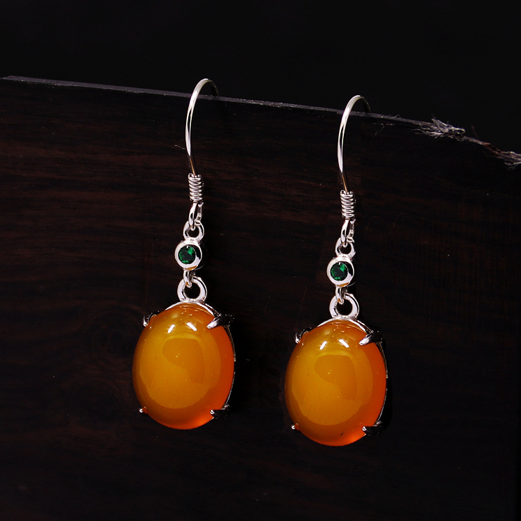 diy四爪蜜蜡琥珀玉石镶嵌耳坠