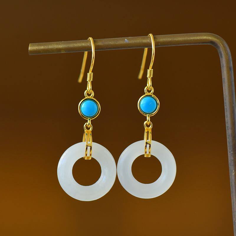 S925纯银耳坠耳饰空托时尚女款面包圈玉戒指DIY蜜蜡松石玉石镶嵌