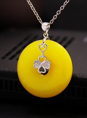 diy蜜蜡琥珀玉石镶嵌银扣头吊坠