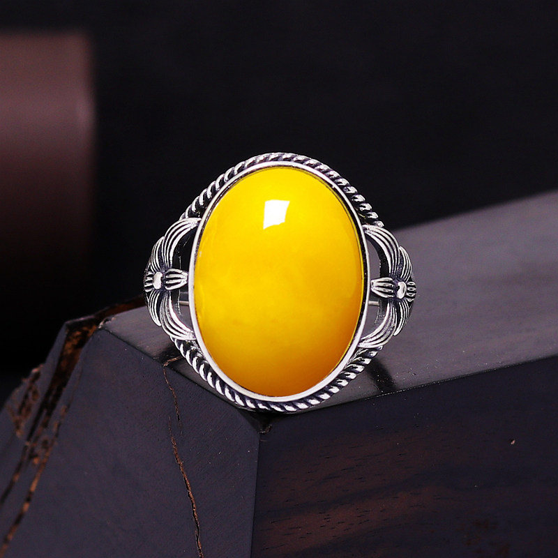 diy男女款蜜蜡玉石琥珀戒指空托