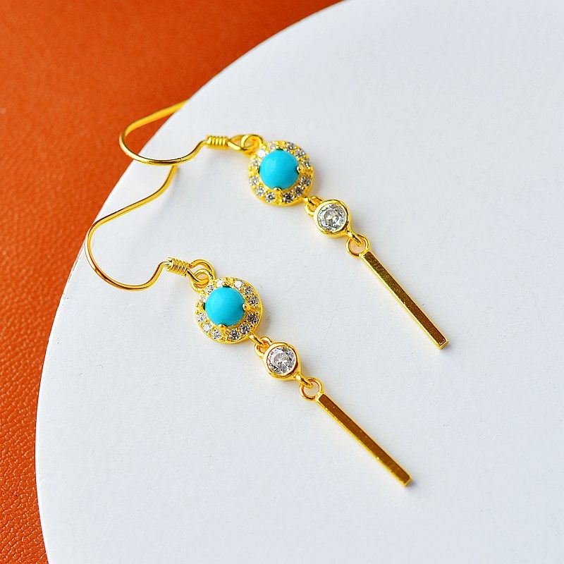 S925纯银耳坠耳饰空托时尚女款圆形四爪DIY蜜蜡松石琥珀玉石镶嵌4