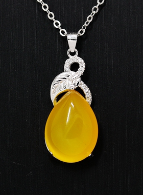 纯银吊坠空托水滴形镶嵌DIY琥珀