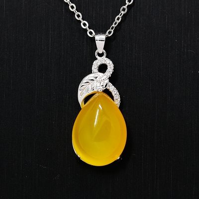 纯银吊坠空托水滴形镶嵌DIY琥珀