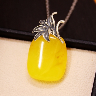 S925纯银吊坠夹扣扣头女款 百合花遮瑕DIY蜜蜡松石琥珀玉石镶嵌托