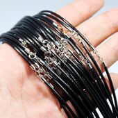 925银扣皮绳项链吊坠绳挂绳直径1.0mm 1.5mm黑色皮绳长45 55CM