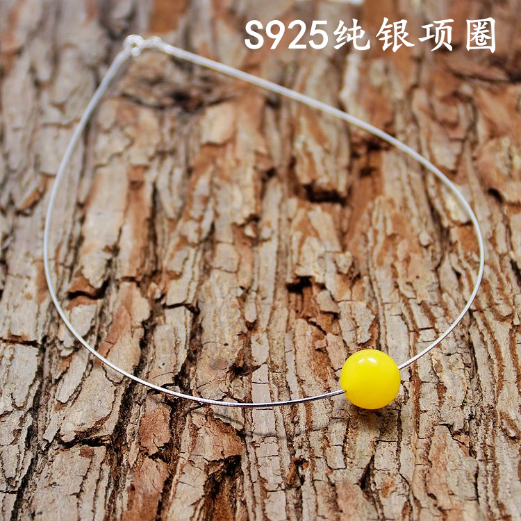 S925纯银项圈锁骨链转运珠搭配圆珠桶珠项链DIY蜜蜡琥珀松石40CM