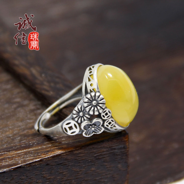 S925银元宝戒指空托diy 梅花银饰j戒托定制镶嵌银托复古泰银12*16
