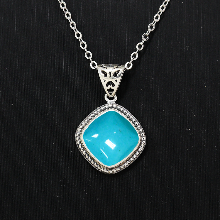 S925纯银吊坠空托复古女款圆角方形DIY蜜蜡松石琥珀玉石镶嵌10*10