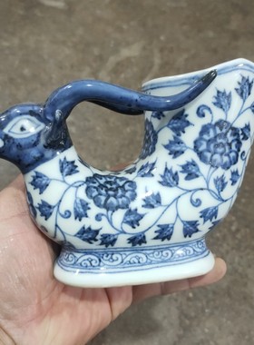 怀旧陶瓷器青花羊角杯子爵大明永乐年制景德镇客厅手画仿古工艺品