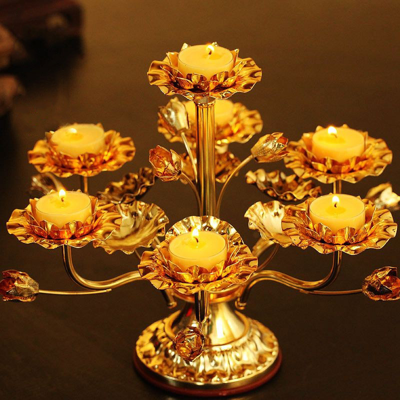 家用佛堂寺庙供佛前长明灯七星酥油灯座七品莲花灯架蜡烛台供灯台