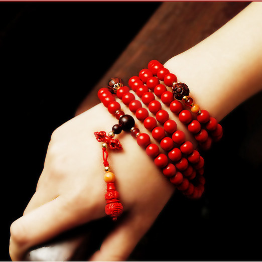 和南圣众天然朱砂手串配14K包金珠8mm108佛珠女款手链项链