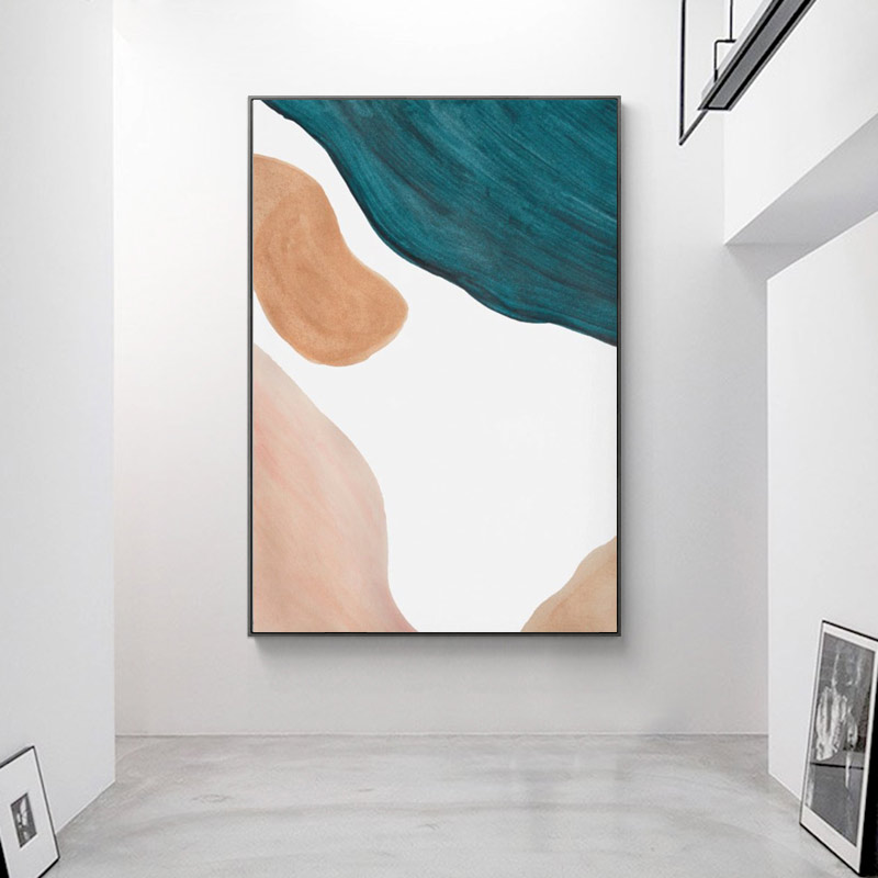 春意河流 莫兰迪色块现代抽象装饰画玄关走廊落地画轻奢艺术油画图片