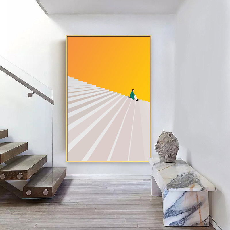 楼梯观望北欧现代空间透视装饰画样板房工作室挂画工业风走廊油画图片