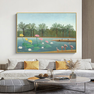 亨利卢梭 装饰画 火烈鸟动物挂画入户玄关客厅沙发背景画餐厅壁画
