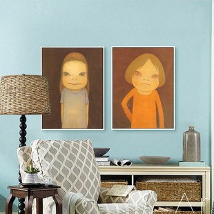 奈良美智客厅装饰画三联副家居无框画后现代油画简约人物挂壁画