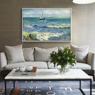 梵高海上渔船风景油画餐厅画印刷喷绘无框画帆布画画心定制油画