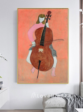 Milton Avery大提琴女孩现代小众轻奢人物画音乐挂画壁画音乐室画