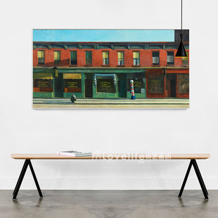 霍普装饰画写实派挂画客厅横幅油画壁画沙发背景画餐厅卧室抽象画