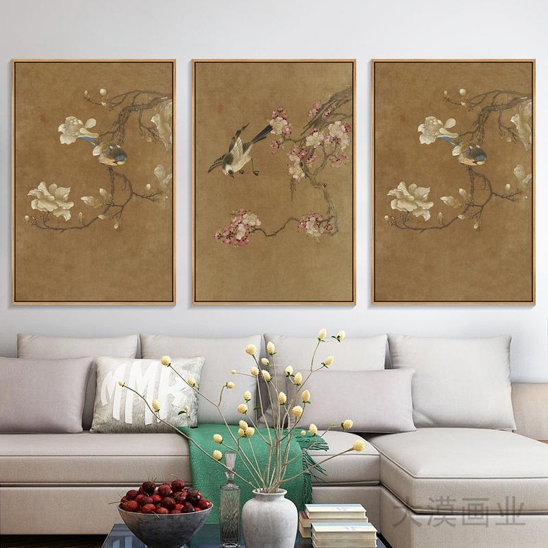 客厅背景墙装饰画复古花鸟国画竖版茶室宋代美学挂画餐厅玄关古画