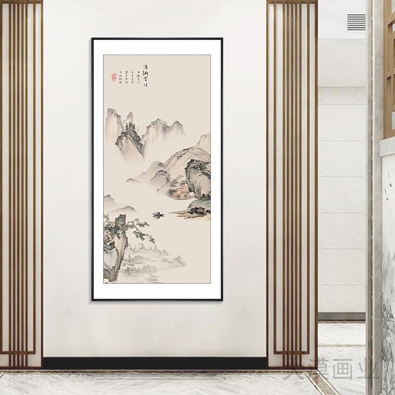 迎客松玄关装饰画新中式入户走廊过道挂画办公室墙壁画山水画国画