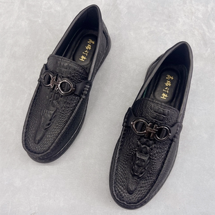 品牌撤柜软底软面驾车鳄鱼纹头层牛皮豆豆男鞋子通勤休闲皮鞋潮男