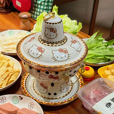 网红同款kt猫珐琅彩铜火锅