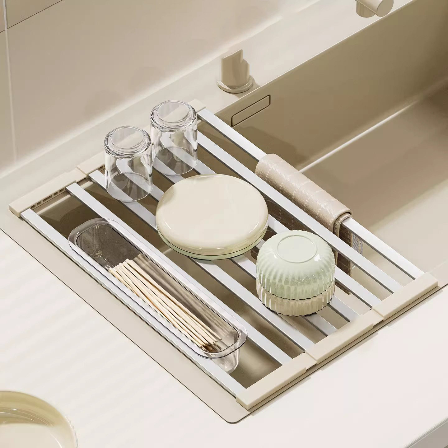 水槽沥水架厨房家洗碗池硅胶卷帘碗碟盘筷勺滤水垫用可折叠置物架,厨房/烹饪用具,水槽置物架,淘宝优惠券,粉丝福利购,淘宝优惠卷