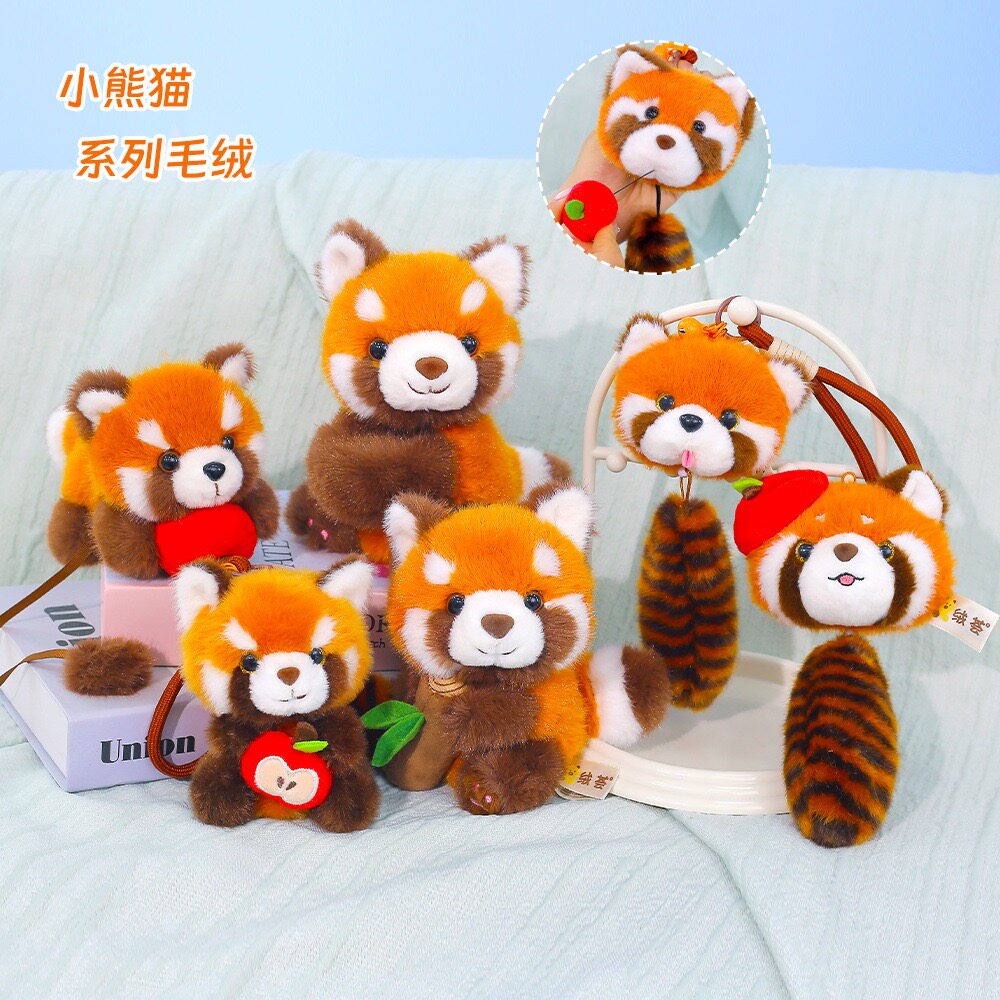 可爱小熊猫包包站肩啪啪圈拉线吃苹果挂件毛绒玩具公仔动物送礼物