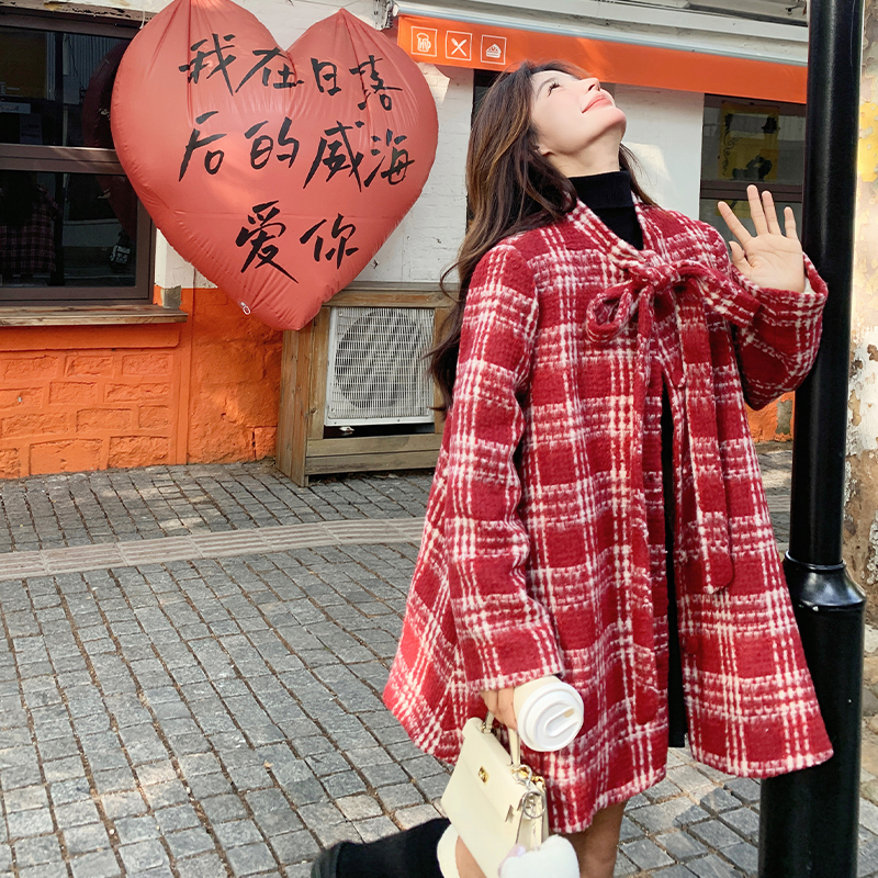 【现货】A字版红格子呢大衣毛呢外套228-A575-P185控278，女装毛呢外套，浙宝228