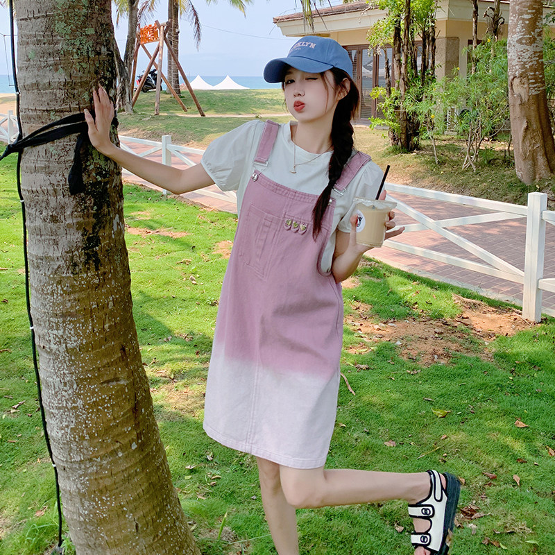 新款现货渐变牛仔背带裙T恤两件套装B228-A558-P130控198,女装套装/套裙,浙宝228