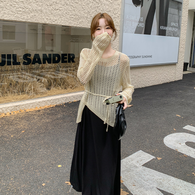 独特漂亮吊带裙套装女2025秋季韩系淡人高级感收腰镂空罩衫两件套,女装套装/套裙,浙宝228