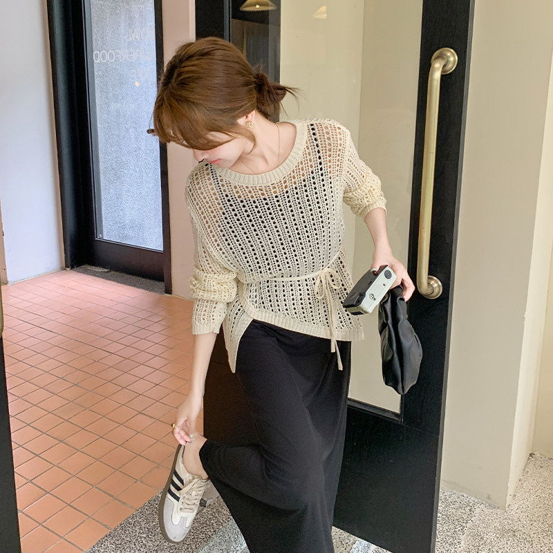 独特漂亮吊带裙套装女2025秋季韩系淡人高级感收腰镂空罩衫两件套,女装套装/套裙,浙宝228