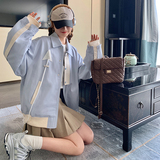蓝色短款学院风棒球服外套女春秋2025超火好看高级感小众夹克上衣，女装短外套，浙宝228