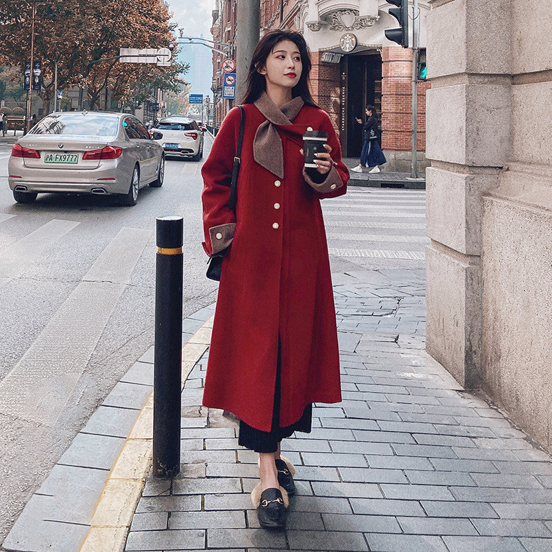 大货已出撞色长款毛呢外套大衣228-A23-P165控238，女装毛呢外套，浙宝228