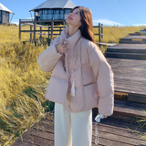 【新品现货】奶fufu粉色盘扣立领50绒羽绒服B228-A654-P250控368，女装羽绒服，浙宝228