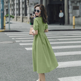 蓝色赫本连衣裙女春夏女装2024新款夏装温柔收腰气质高端棉麻裙子，女装连衣裙，浙宝228