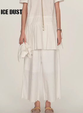 ICEDUST镂空小花抽绳九分裤女25PF系列夏季刺绣直筒宽松休闲裤子