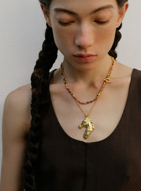 BIAS GUIDE 驰野串珠长款毛衣链锁骨链双层叠戴吊坠项链马配饰