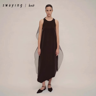 SWAYING KNIT 26SS 桑蚕丝欧根纱拼接背心裙春夏气质修身连衣裙