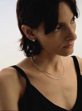 BIAS GUIDE 浮影盈盈天然淡水珍珠米珠拼接项链925纯银简洁锁骨链