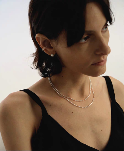 BIAS GUIDE 浮影盈盈天然淡水珍珠米珠拼接项链925纯银简洁锁骨链