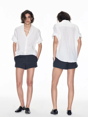 THE SHY STREET002RELAX 手工卷袖短袖衬衫(亚麻)