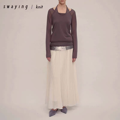 SWAYING KNIT 26SSS 羊毛混纺褶皱大摆裙春夏通勤修身显瘦半裙