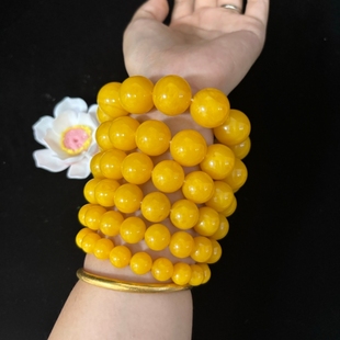 天然老蜜蜡手串鸡油黄琥珀原石女男士款圆珠手链单圈圆珠俄料配饰