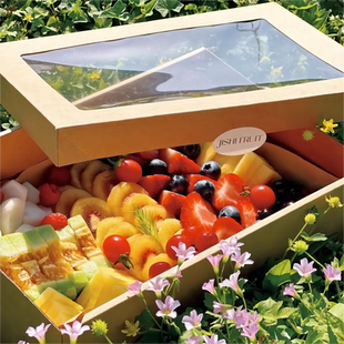 网红水果捞包装盒果切盒野餐盒子户外露营一次性牛皮纸打包盒大号