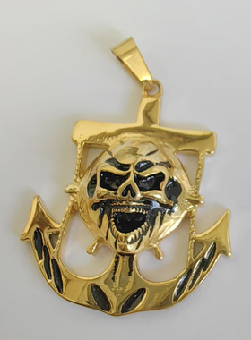 清仓处理 金色骷髅头海盗船长吊坠项坠金属徽章复古个性配饰