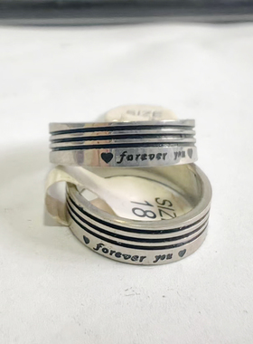 清仓处理  6mm宽forever you 爱心条纹黑色滴油不锈钢 戒指