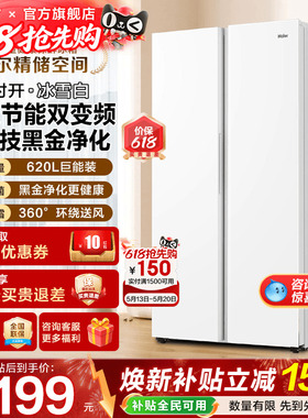 海尔电冰箱620L升白色对开门两双门一级能效家用大容量无霜旗舰店